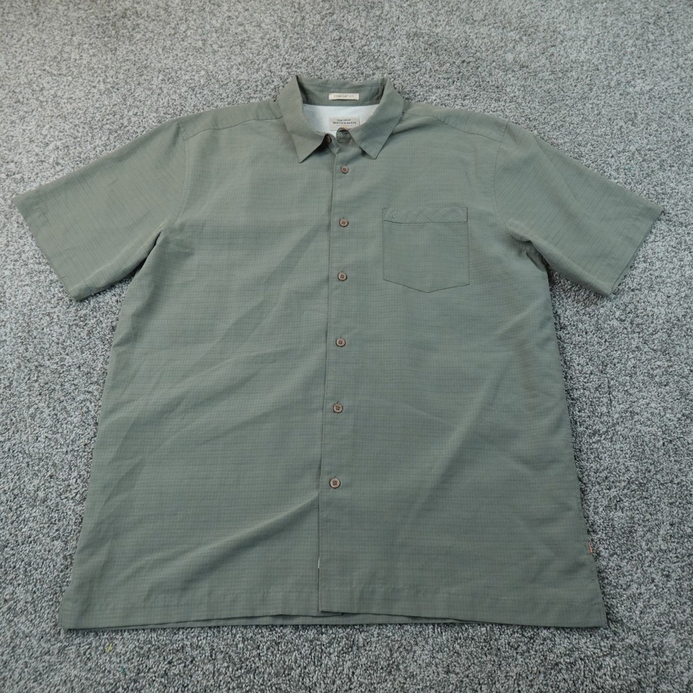 Quiksilver Shirt Mens XL Green Waterman Comfort Fit Performance Button Up Surf